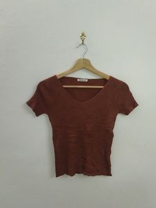 Summer Korean Women Solid Color V Neck Top