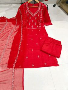 New Red Nazmin Duppata Pant sets with Handwork