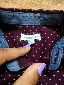 Purple Polka Dot Button-Up Shirt