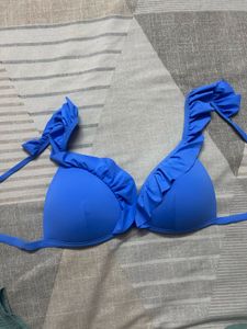 Blue Ruffled Bikini Top