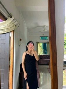 Sleek Black Midi Slip Dress
