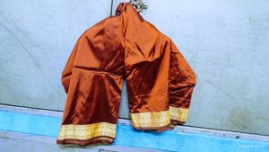 Vintage Orange Patterned Fabric Elegant Saree