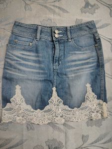Denim Y2k Vintage Skirt with Lace