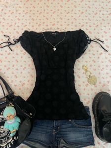 Black Sheer Polka Dot Top