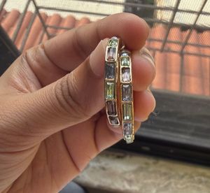 Chic Gold toned Hoop Earrings with Gemstones