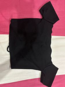 red rib-knit ruched crop top