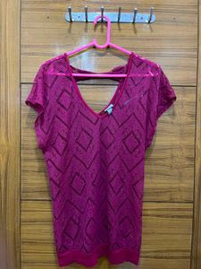 Stylish Pink Sheer Geometric Top