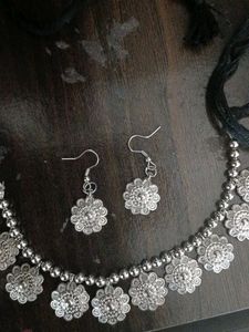 Oxidized Silver Floral Choker Set