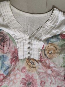 Floral Print Top satin and cotton blend