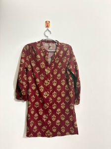 Maroon Printed Kurta
