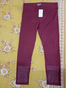 New Burgundy Embellished Leggings