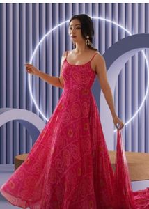 Vibrant Pink Printed Ethnic Gown