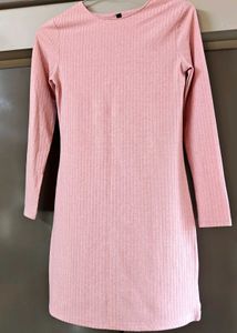 Pink Ribbed Long Sleeve Mini Dress