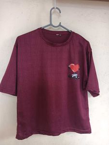Maroon T-Shirt with Heart Graphic