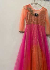 Stunning Orange and Pink Embellished Gown