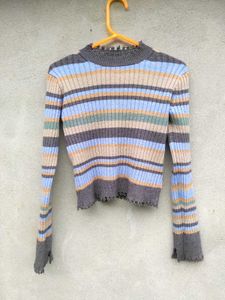 Striped Ribbed Knit Sweater