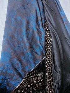 Elegant Blue &amp; Black Printed Saree