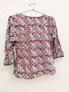 Red &amp; White Paisley Print Kurta Top