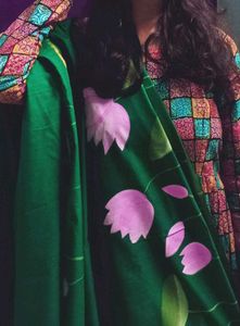 Green Handpainted Lotus Dupatta
