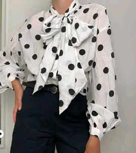 Polka Dot Bow Neck Blouse