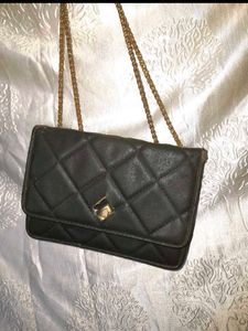 Black Clutch with Gold Chain