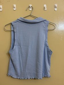 Light Blue Collared Sleeveless Crop Top