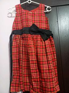 Red Plaid Dress with Black Bow
