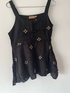 Black Embroidered Sleeveless Top