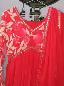 Red Floral Anarkali Suit