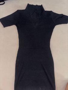 Ribbed Polo Neck Mini Dress