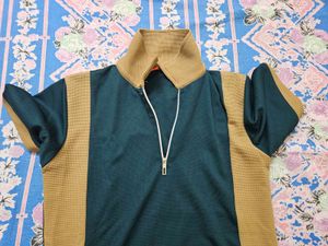 Men's Teal &amp; Tan Quarter Zip Shirt