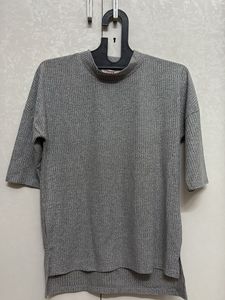 Grey Ribbed Turtleneck Top