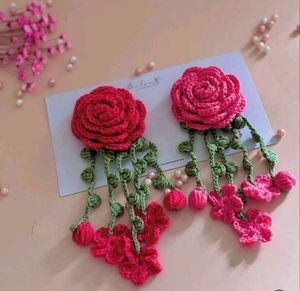Handmade Crochet Rose Earrings