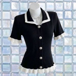 Chic Black & White Ruffle Knit Top