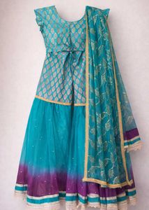 Teal Blue Brocade sharara choli and dupatta set