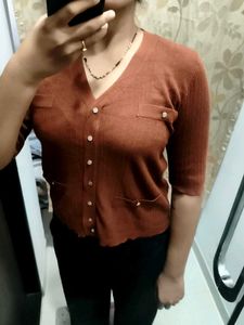 Chic Rusty Orange Cardigan Top