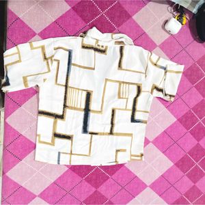 Retro Geometric Print Button-Up Shirt
