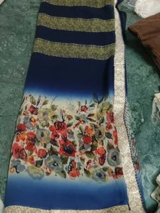 Navy Blue Floral Print Saree