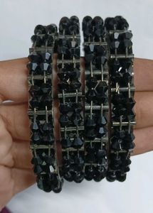 Set of 4 Black Beaded Bangles