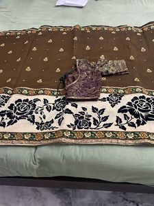Elegant Brown Saree with Embellishments