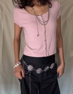 Ribbed Button-Front Tee