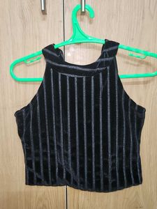 Black Striped Velvet crop top