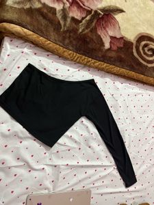 Trendy Black One Shoulder Top | Long Sleeve Crop T