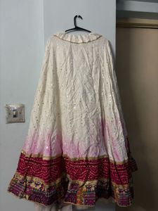 Beautiful White & Pink Ethnic Skirt