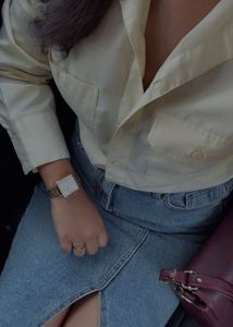 Stylish Denim Midi Skirt with Front Slit