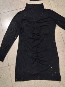 Sparkly Black Turtleneck Dress