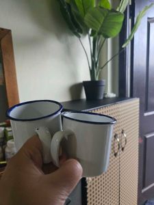 Vintage Enamel Mugs(2pcs) with Blue Roses 200ml