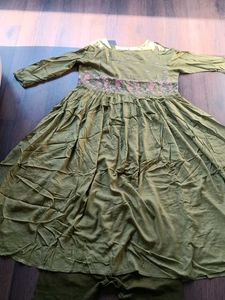 Olive Green Embroidered Kurta ( L size )