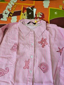 ✨ NEW WITH TAG | PINK STRIPED EMBROIDERED SHIRT ✨