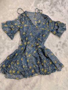 Blue Floral Tiered Ruffle Dress